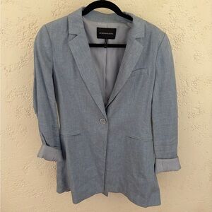 BCBGMaxAzria Light Blue Linen-Blend Single-Button Blazer